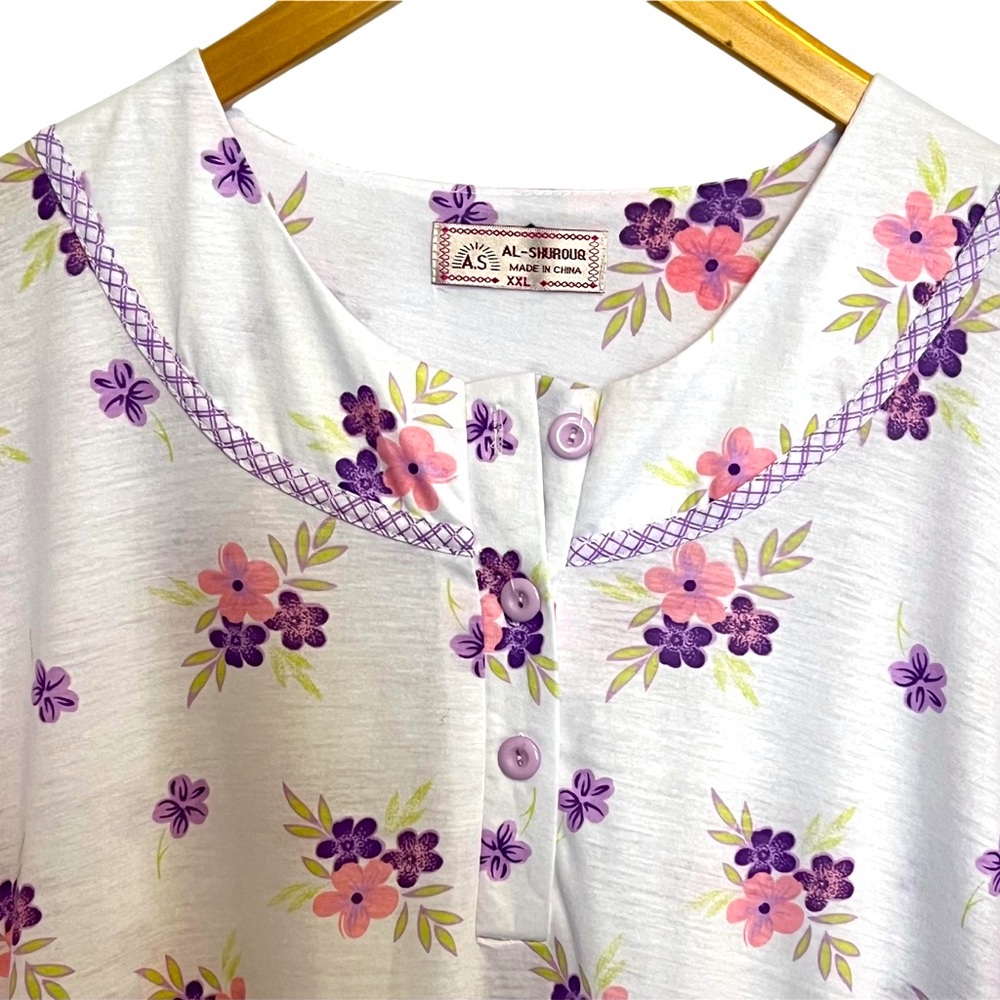 Vintage Long Floral Nightgown with Purple Accents Modest Size XXL NWOT - Picture 5 of 7